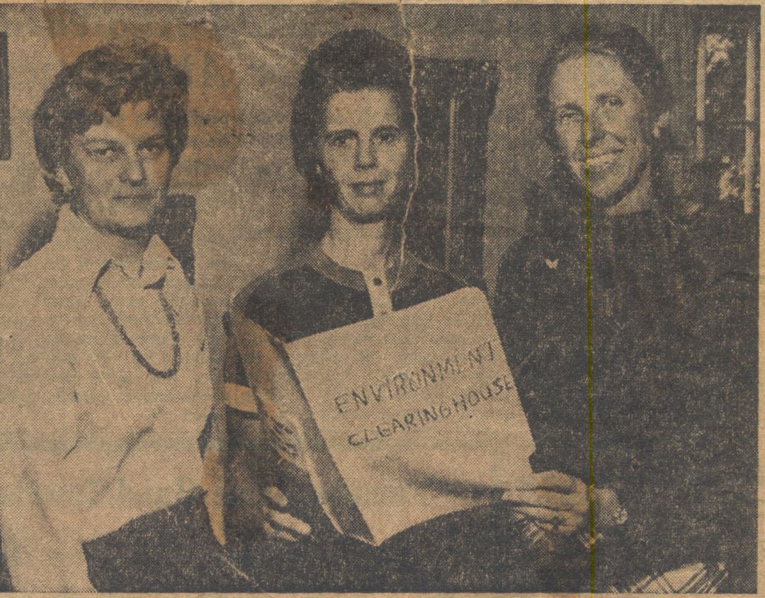 1971: The Junior League’s exploratory committee for the Environmental Clearinghouse of Schenectady: Margaret Schadler (c), President of the League, and Nancy Lange (r), co-chair of the committee.